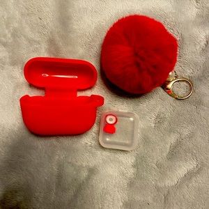 AirPod pro BRAND NEW case with puff ball! Red color
